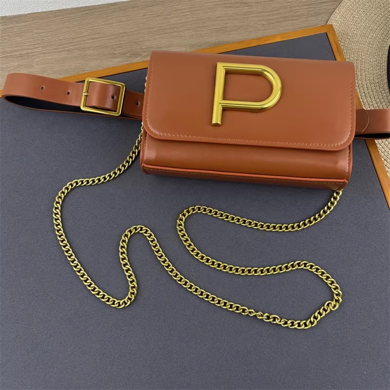 Belt Bag Leather Wide - Women's Designer P Letter PU Leather