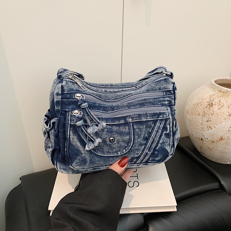 Luxury Bags Vip - Street Style Retro Blue Denim Bag